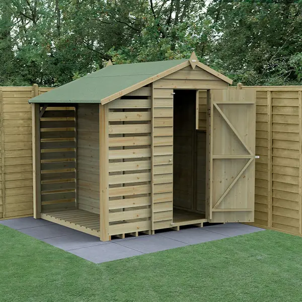 6' x 4' Forest 4Life 25yr Guarantee Overlap Pressure Treated Apex Wooden Shed with Lean To (1.88m x 2.01m)