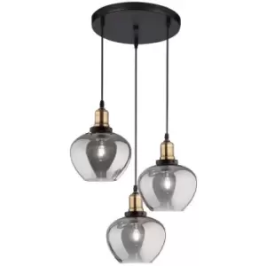 Merano - Gainesville 3 Light Cluster Pendant Ceiling Light Smoky Glass Bronze, Black Metal LED E27