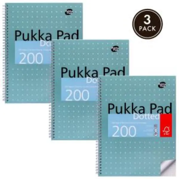 NOTFOUND Pukka Pads Metallic Jotta Notepad Wirebound A4 5mm Dotted Grid 4 Hole Punched 200 Perforated Pages Green (Pack 3) - JM018DOT JM018DOT