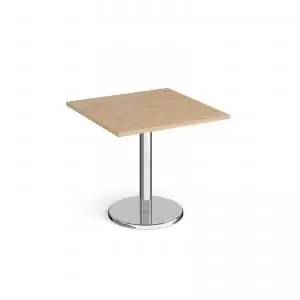 Pisa square dining table with round chrome base 800mm - kendal oak