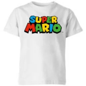 Nintendo Super Mario Colour Logo Kid's T-Shirt - White - 11-12 Years