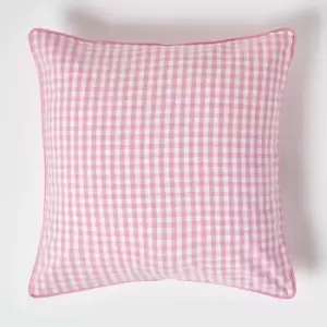 Homescapes - Cotton Gingham Check Pink Cushion Cover, 60 x 60cm - Pink