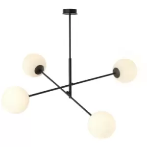 Emibig Linear Black Multi Arm Pendant Ceiling Light with White Glass Shades, 4x E14