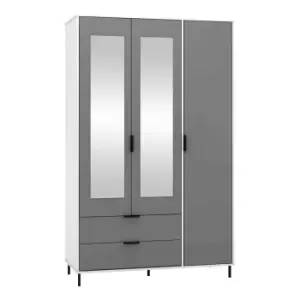 Seconique Madrid 3 Door 2 Drawer Wardrobe - Grey/White Gloss