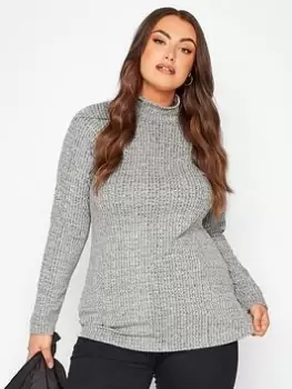 Yours Space Rib Turtleneck Top - Grey, Black, Size 16, Women