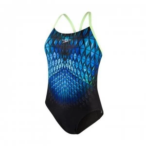 Speedo Mirror Racer Back Swimsuit Ladies - Black/Blue