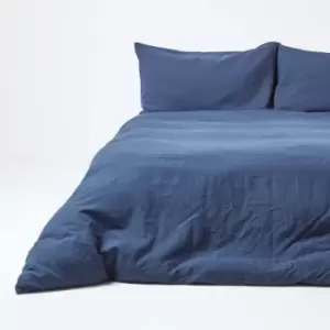 Navy Blue European Linen Duvet Cover Set, 240 x 220cm - Blue - Blue - Homescapes