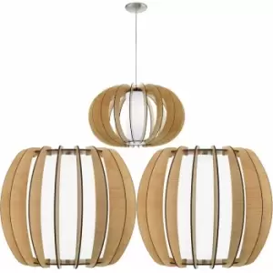 Ceiling Pendant Light & 2x Matching Wall Lights Maple Wood Round Modern Shade