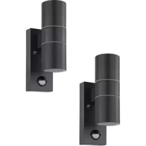 2 PACK IP44 Outdoor Wall Light & PIR Sensor Anthracite Steel 2x 3W GU10