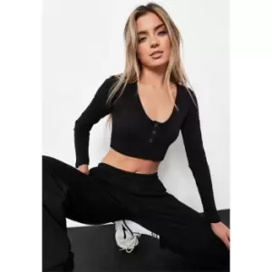 Missguided V Front Popper Ls Crop Top - Black