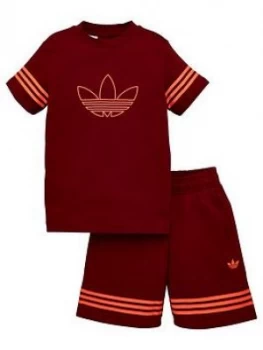 Adidas Originals Outline Shorts Tee Set - Burgundy