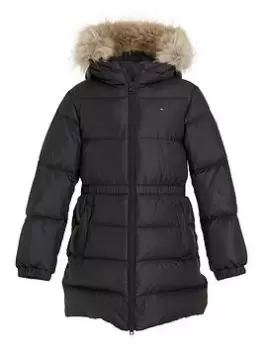 Tommy Hilfiger Girls Long Waisted Down Jacket - Black, Size 12 Years, Women