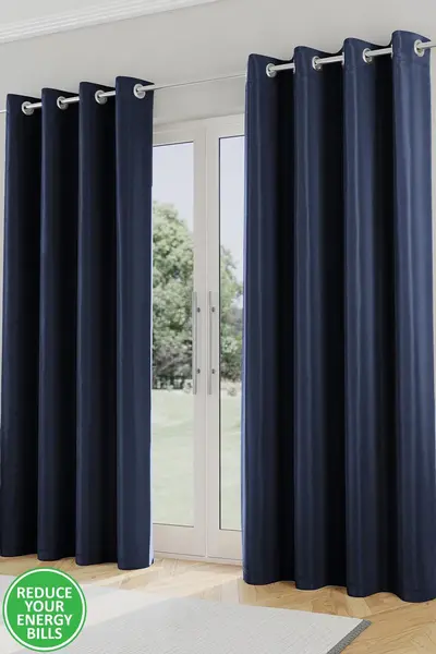 Enhanced Living Enhanced Living Nightfall Plain Supersoft Thermal Blockout Eyelet Curtains Navy