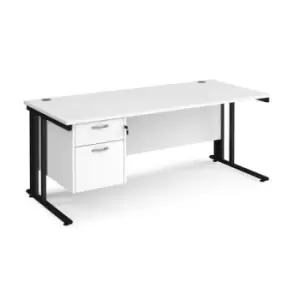 Office Desk Rectangular Desk 1800mm With Pedestal White Top With Black Frame 800mm Depth Maestro 25 MCM18P2KWH