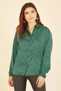 Green Leopard Print Relaxed Shirt