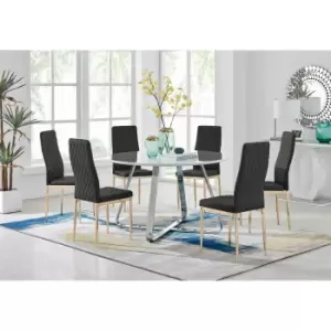 Furniture Box Santorini White Round Dining Table and 6 Black Gold Leg Milan Chairs