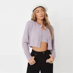 Missguided Fluffy Button Cardigan Co Ord - Purple