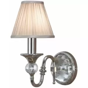 Loops - Diana Luxury Single Curved Arm Traditional Wall Light Nickel Crystal Beige Shade