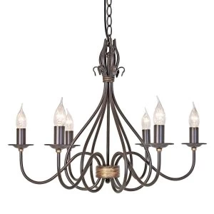 6 Light Chandelier Rust, Gold Finish, E14