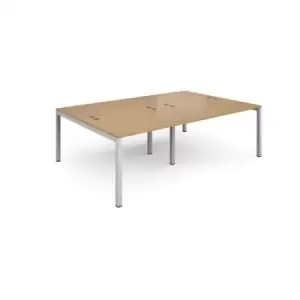 Bench Desk 4 Person Rectangular Desks 2400mm Oak Tops With White Frames 1600mm Depth Connex