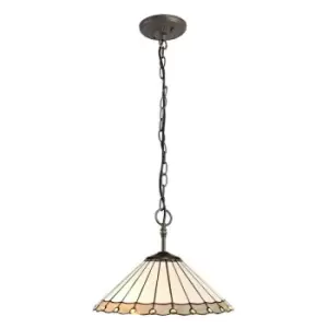 3 Light Downlighter Ceiling Pendant E27 With 40cm Tiffany Shade, Grey, Crystal, Aged Antique Brass - Luminosa Lighting