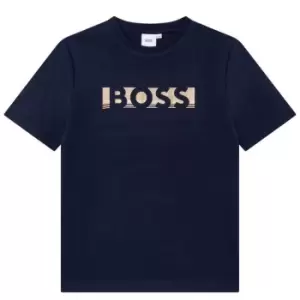 Boss Gold Logo T Shirt - Blue