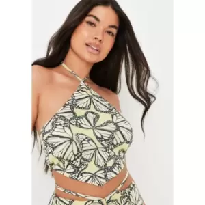 Missguided Butterfly Print Hanky Hem Crop Top - Yellow