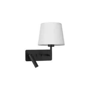 Cary Reading Light White Fabric Shade, Sandy Black Aluminium Adjustable - Switched LED 3W 210Lm 3000K LED E27 - Merano