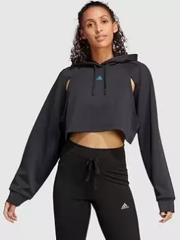 adidas Train HIIT Hooded Sweat Top - Black, Size 2XL, Women