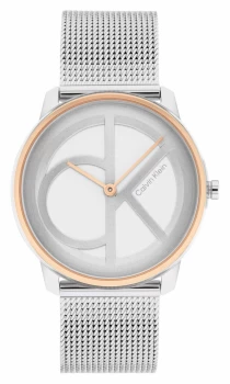 Calvin Klein Iconic Mesh Silver Dia Rose Gold Bezel Ladies Watch 25200033