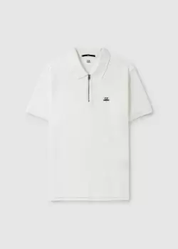 C.P. Company Mens Stretch Piquet Slim Zipped Polo Shirt In Gauze White