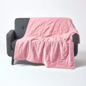 Pink Velvet Quilted Throw, 150 x 200cm - Pink - Homescapes