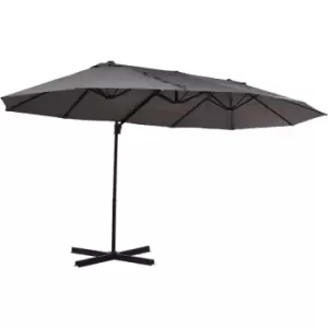 Double Canopy Offset Parasol Umbrella Garden Shade w/ Steel Pole Grey - Outsunny