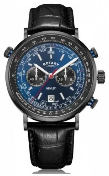 Rotary Mens Henley Chronograph Blue Dial Black Watch