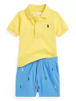 Ralph Lauren Baby Boys Polo Shirt And Short Set - Signal Yellow, Multi, Size 9 Months