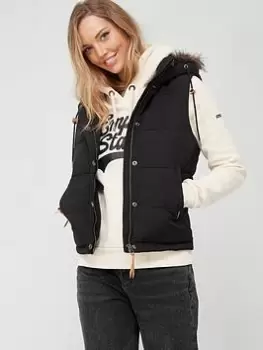 Superdry Vintage Everest Faux Fur Gilet - Black, Size 10, Women