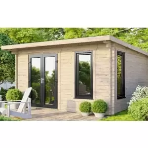 Power Sheds 14 x 14ft Left Hand Door Pent Notched Logs Log Cabin