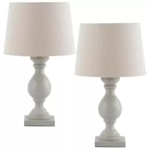 2 PACK Classic Wooden Table Lamp Taupe & Off White Shade Pretty Bedside Light