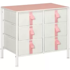 HOMCOM 6 Drawer Chest Of Drawers With Wooden Top Kid Room Closet Hallway Pink