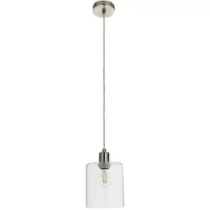 Hanging Ceiling Pendant Light Brushed Nickel & Modern Glass Shade Sleek Lamp