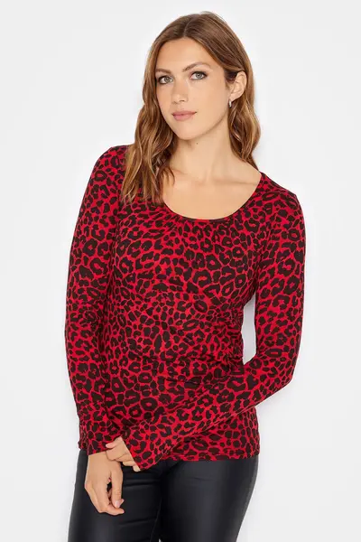 Long Tall Sally Tall Leopard Print Long Sleeve Top Red