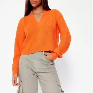 I Saw It First V-Neck Chunky Knit Jumper - Orange