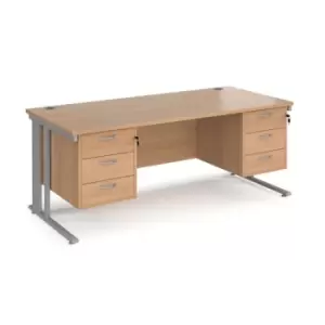 Office Desk Rectangular Desk 1800mm With Double Pedestal Beech Top With Silver Frame 800mm Depth Maestro 25 MCM18P33SB