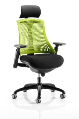 Flex Chair Black Frame With Green Back With Headrest KC0106