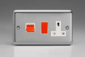 Varilight Classic 45A Cooker Panel with 13A Switched Socket with White Inserts - Matt Chrome - XS45PW