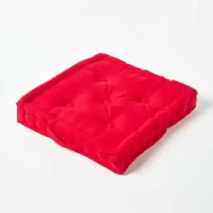 Cotton Red Floor Cushion, 50 x 50cm - Red - Homescapes