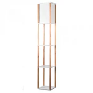 Wooden Shelving Unit Floor Lamp With Fabric Shade in Oak