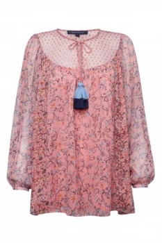 French Connection Savana Sheer Folk Top Pink