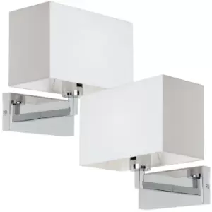 2 PACK Dimming LED Wall Light Chrome & White Shade Sleek Rectangle Lamp Fitting