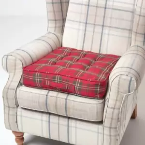 Edward Tartan Cotton Armchair Booster Cushion - Red - Homescapes